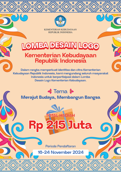 Poster lomba desain logo Kementerian Kebudayaan RI.
